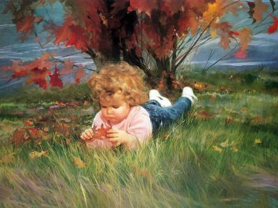 春夏秋冬儿童画-秋季的落叶