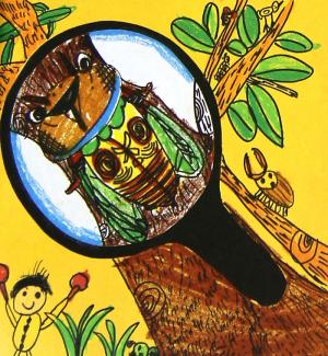 昆虫儿童画-放下镜下的昆虫