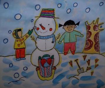 儿童画堆雪人-和雪人玩耍