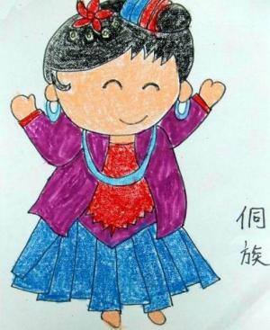 56个少数民族儿童画-侗族小姑娘