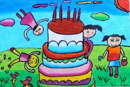 大蛋糕儿童画-生日蛋糕