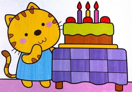 大蛋糕儿童画-想吃蜂蜜蛋糕的猫咪