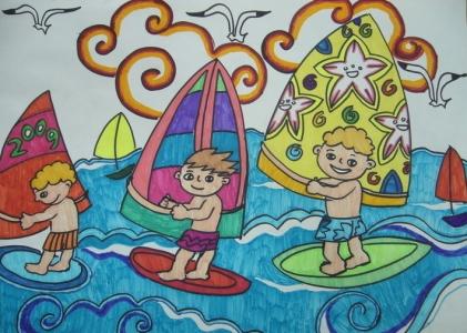 做运动儿童画大全-风帆运动