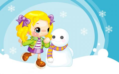 雪人和小女孩
