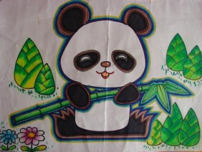 竹林里的大熊猫儿童画-吃竹子的熊猫