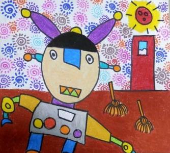 做家务儿童画大全-家务机器人