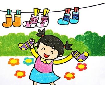 做家务儿童画大全-晒袜子的小女孩
