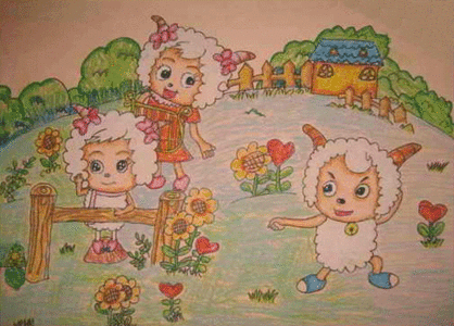做运动儿童画-羊羊运动会