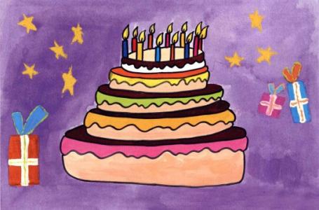 大蛋糕儿童画-彩虹蛋糕