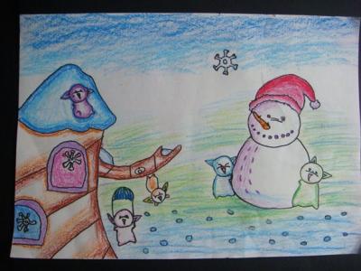 儿童画堆雪人-冬天堆雪人