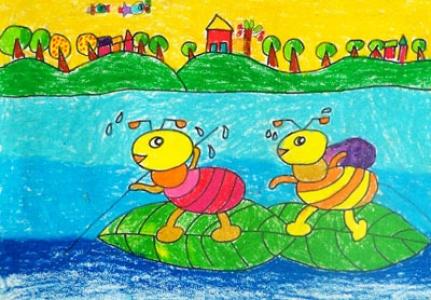 昆虫儿童画-小蚂蚁过河