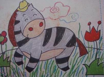 斑马儿童画-草地上的斑马