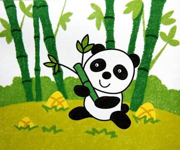 竹林里的大熊猫儿童画-在竹林里吃竹子的熊猫