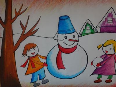 儿童画堆雪人-打雪仗，堆雪人