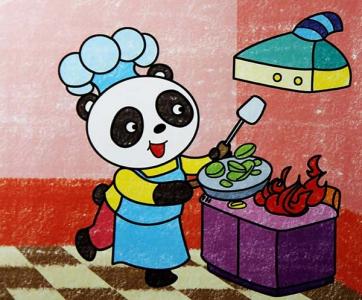 做饭儿童画大全-做饭的大熊猫
