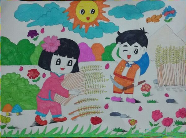 儿童画丰收的秋天主题绘画作品