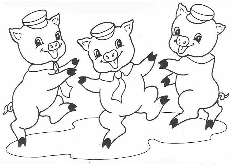 三只小猪在跳舞,图片,简笔画