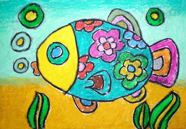 海底世界漂亮的小花鱼儿童画/油画棒画图片