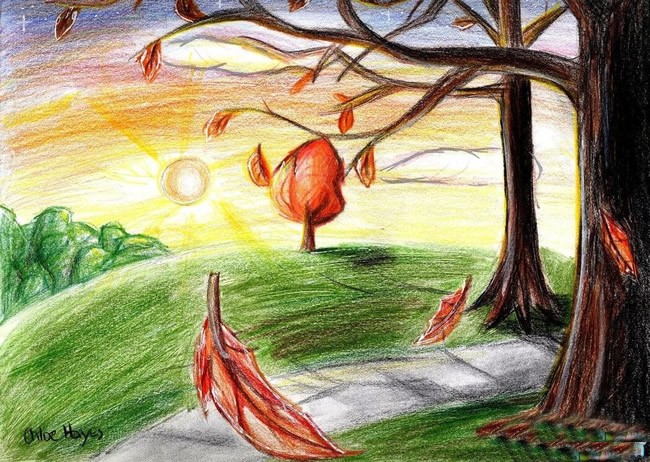 优秀秋天的落叶教师范画作品欣赏 秋天的画儿童画