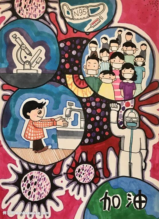 武汉加油儿童画画作品，为武汉加油画画简单画