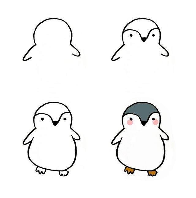 可爱的企鹅简笔画画法步骤图片