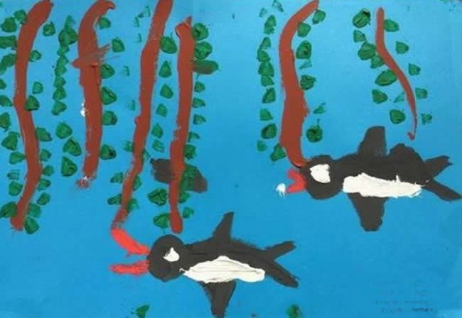 春天里的柳树燕子儿童画简单绘画作品