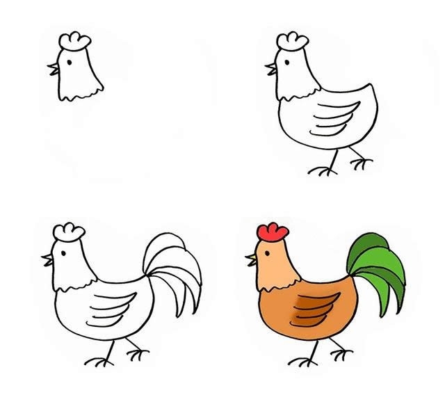 简笔画公鸡的画法步骤图片大全
