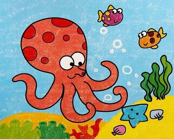 海底世界章鱼儿童画/油画棒图片