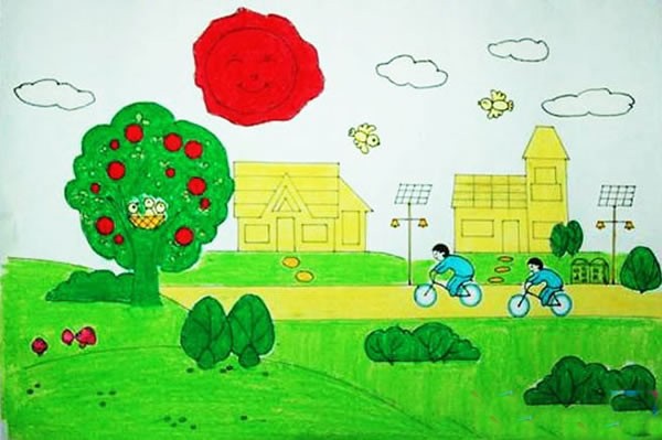低碳生活绿色家园主题儿童画