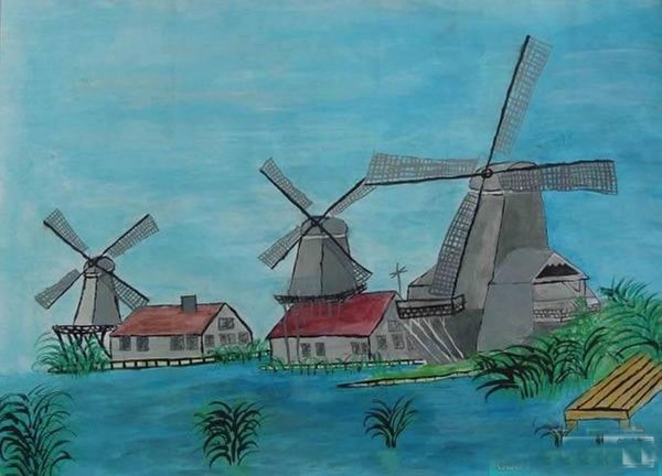 国外儿童画获奖作品欣赏 荷兰风车