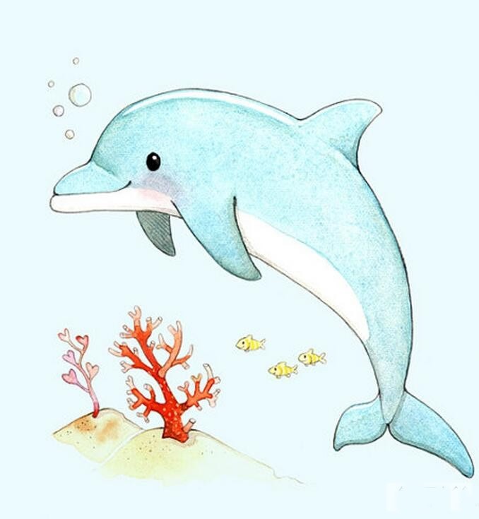 可爱的小海豚海底世界儿童画/水彩画图片