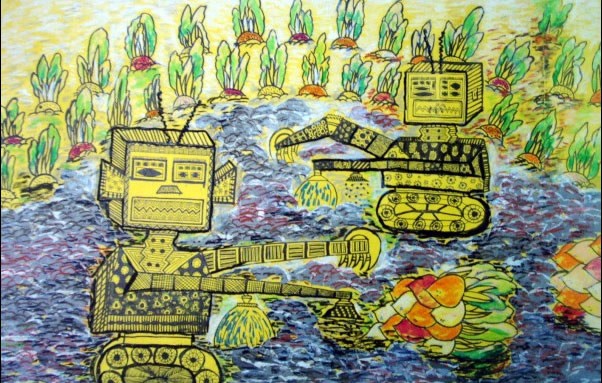 科技儿童画获奖作品 机器人拔萝卜