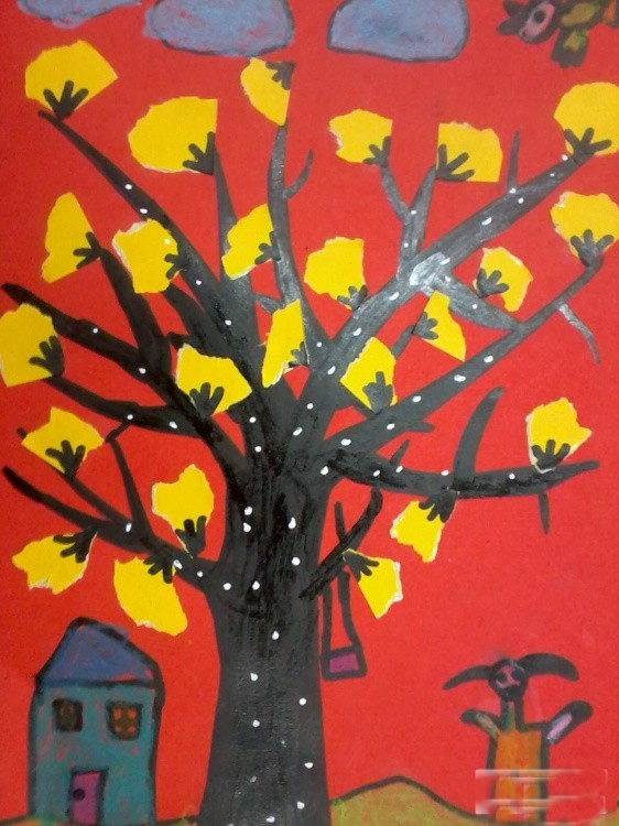 秋天的树木儿童画 儿童画秋天的图画