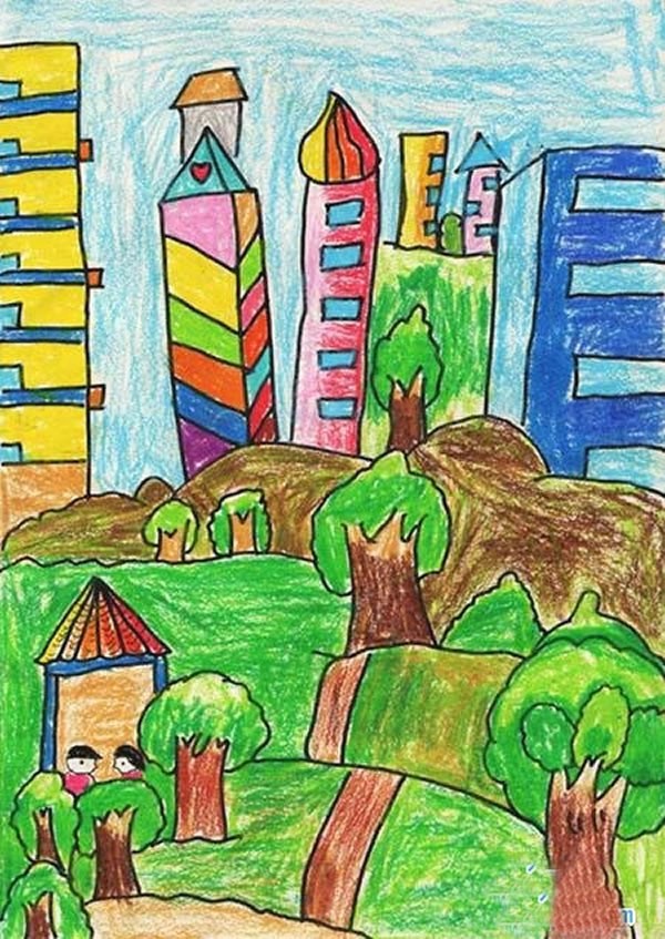 城市儿童画一等奖图片