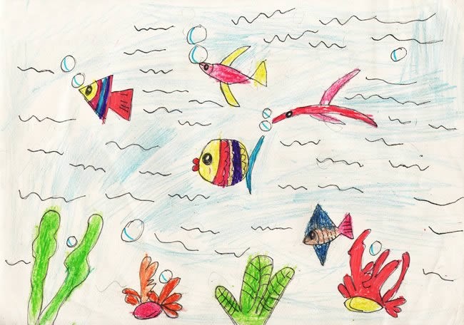 海底世界小鱼群儿童画简单又漂亮