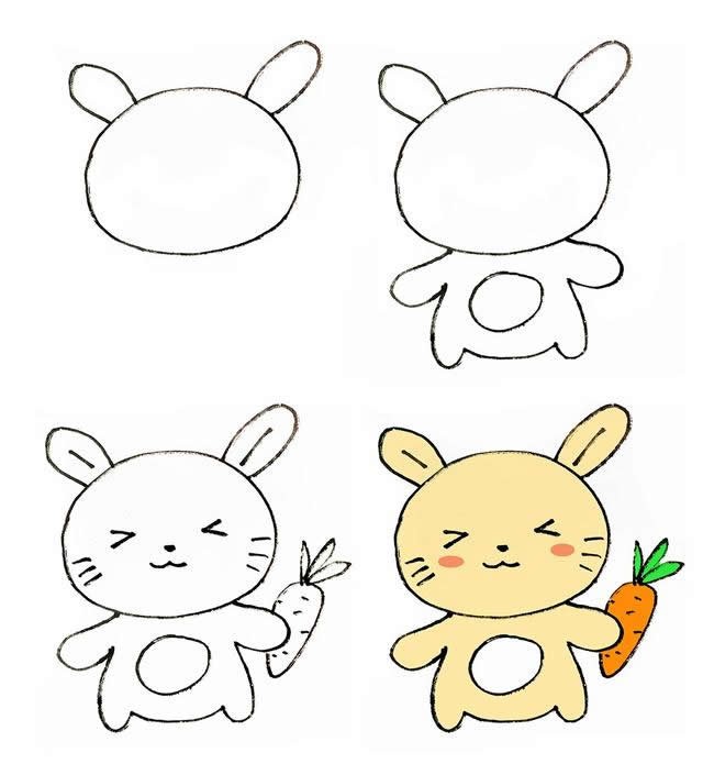 可爱的小兔子彩色画法步骤,图片,简笔画