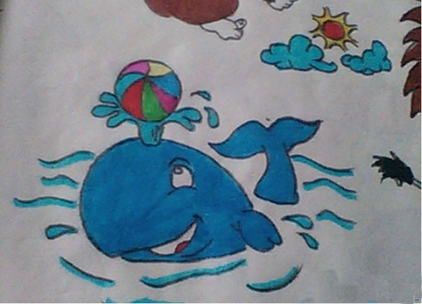 海底世界儿童画海豚简单作品 怎么画海豚儿童画