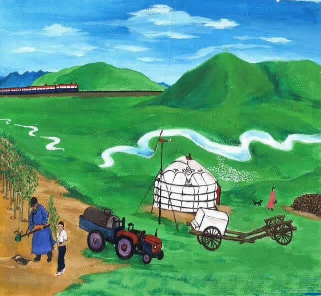 内蒙古大草原的画法儿童画 画一幅草原的风景画
