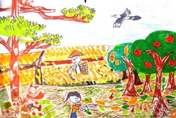 秋天丰收的景象儿童画_秋天的儿童画幼儿园中班