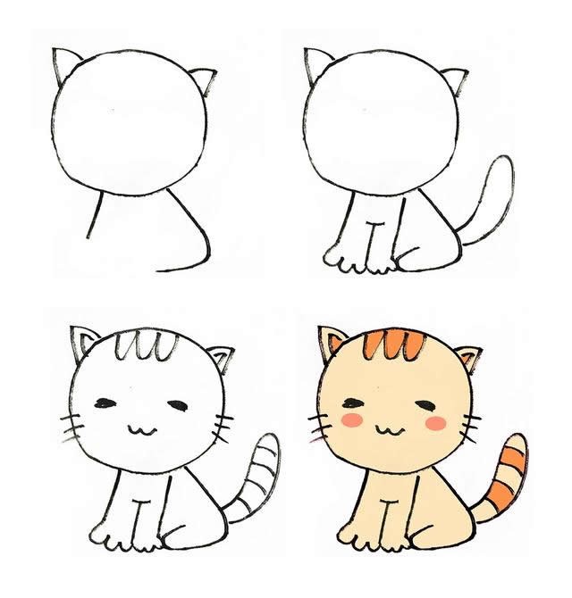 儿童简笔画可爱的小猫画法步骤图片七