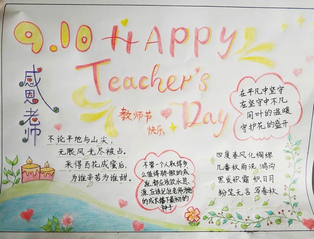 感恩老师手抄报简单又漂亮，Happy Teacher Day