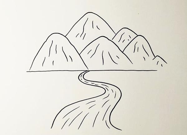高山流水简笔画简单图片