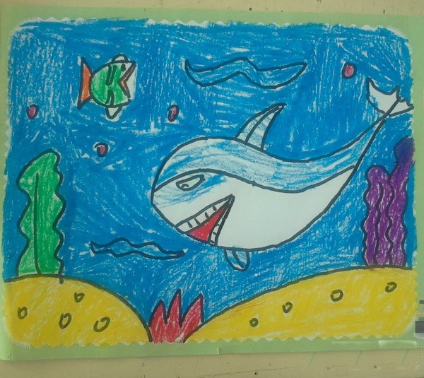 海底世界儿童画范画 儿童画鲨鱼图画