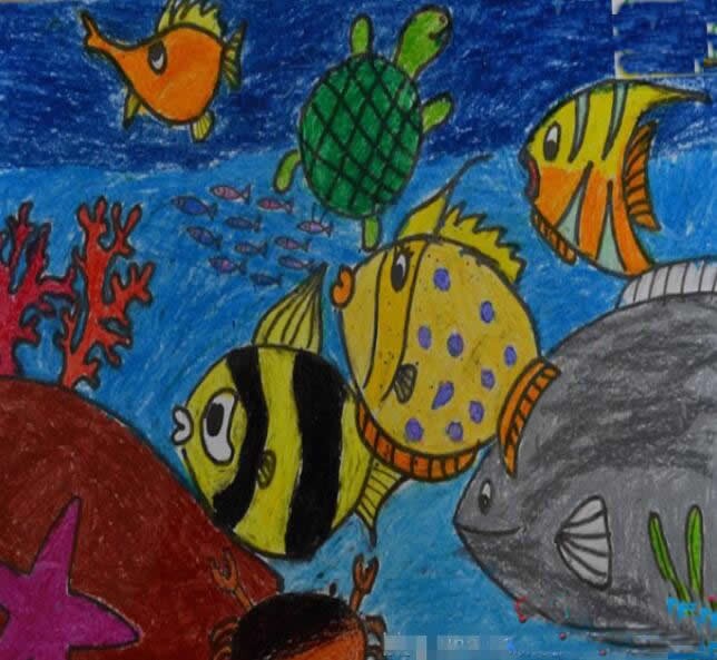 五颜六色的鱼海底世界儿童画欣赏 