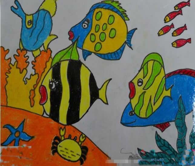 五颜六色的鱼海底世界儿童画欣赏 