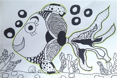 美丽的海底世界金鱼儿童画/线描画图片