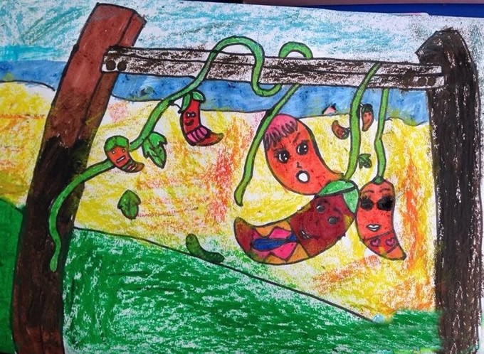 秋天丰收的蔬果儿童画 儿童画秋天的图画/蜡笔画图片