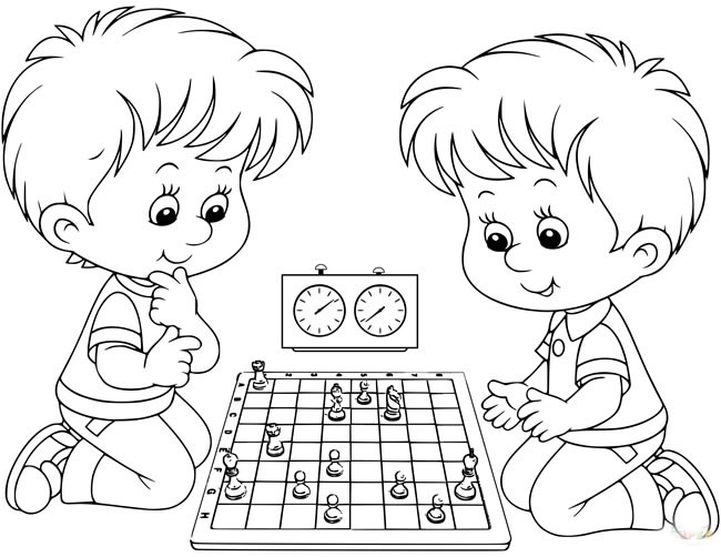 两个孩子下棋简笔画图片