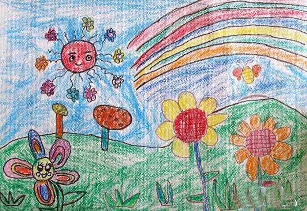 春天里的花朵儿童画/蜡笔画图片