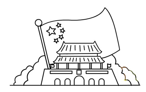 国庆节简笔画_国庆节主题天安门和国旗简笔画步骤图